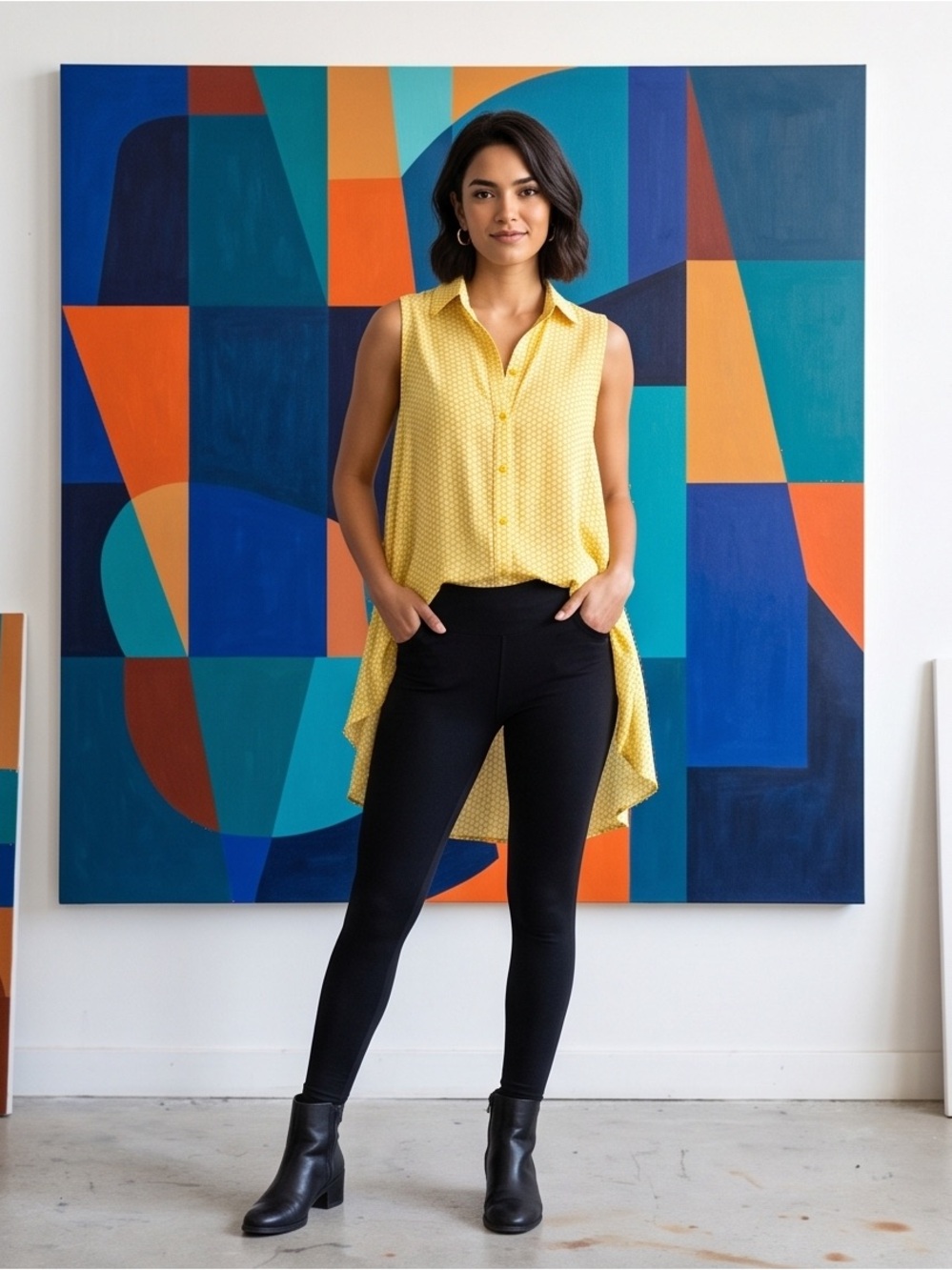 Milano - New Yellow Polka Dot High/Low Easy Breezy Fun Blouse